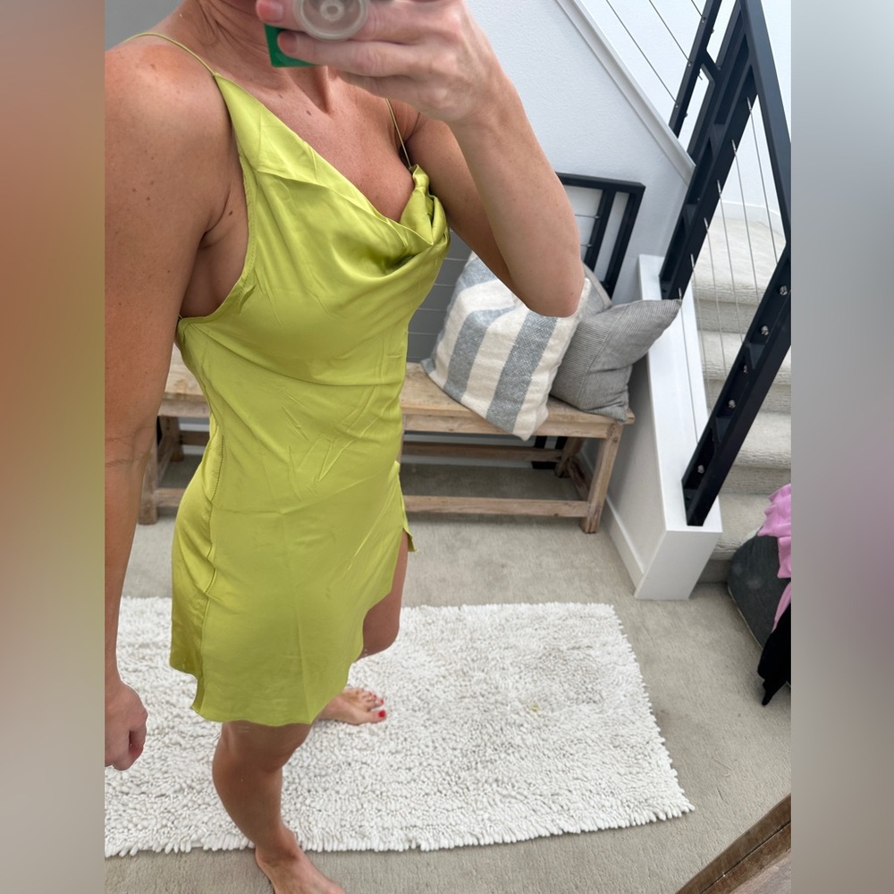Fashion Nova Lime Yellow Satin Mini Dress | Chain Detail | NWT | Size S - Picture 12 of 13